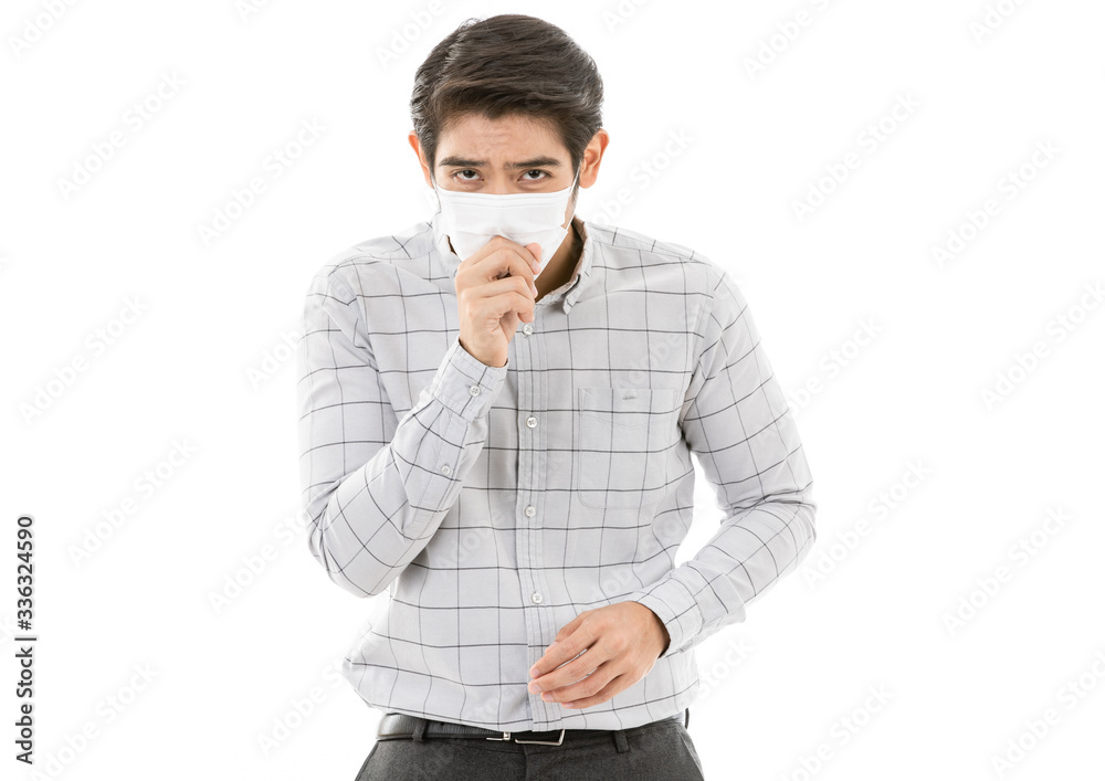 Man is coughing isolated on white background. Man is coughing isolated on white background.