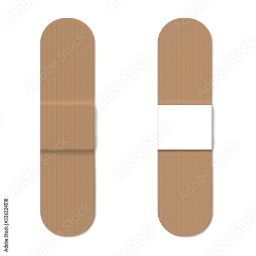 Flexible fabric adhesive plaster bandage, vector illustration. First aid band for wound care