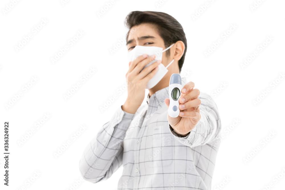 Man feel excite when read thermometer Man feel excite when read thermometer