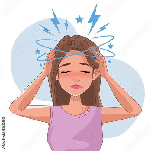 woman with headache stress symptom character
