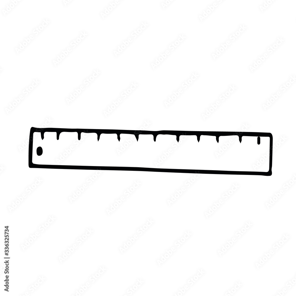 Ruler hand drawn in doodle style. Scandinavian simple monochrome. drawing, measurement, school, office Ruler hand drawn in doodle style. Scandinavian simple monochrome. drawing, measurement, school, office