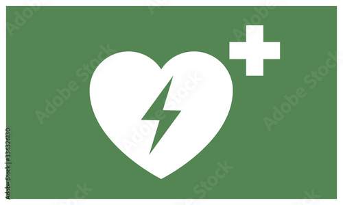 AED sticker. Emergency first aid defibrillator sign sticker