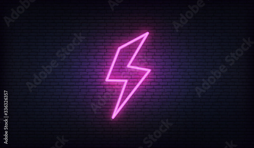 Lightning bolt neon sign. Neon lightning, thunder and electricity