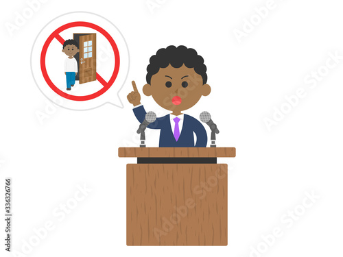 外出禁止を訴える政治家のイラスト