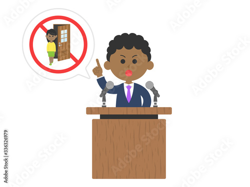 外出禁止を訴える政治家のイラスト