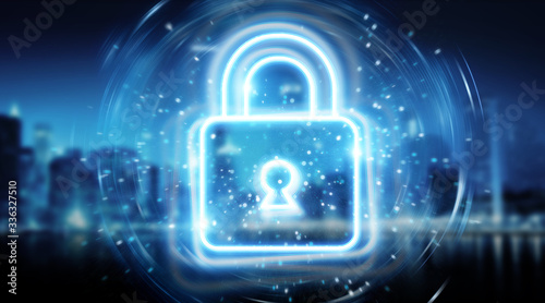 Wallpaper Mural Digital web protection blue holographic interface 3D rendering Torontodigital.ca