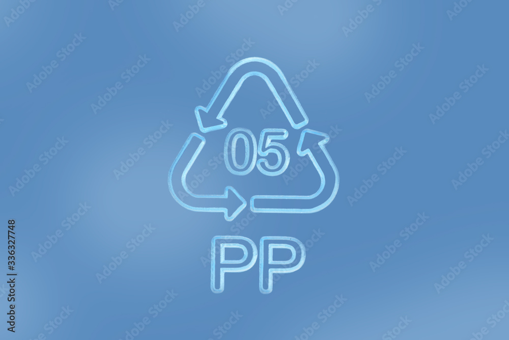 Close-up of plastic recycling symbol PP 05 - Polypropylene Close-up of plastic recycling symbol PP 05 - Polypropylene