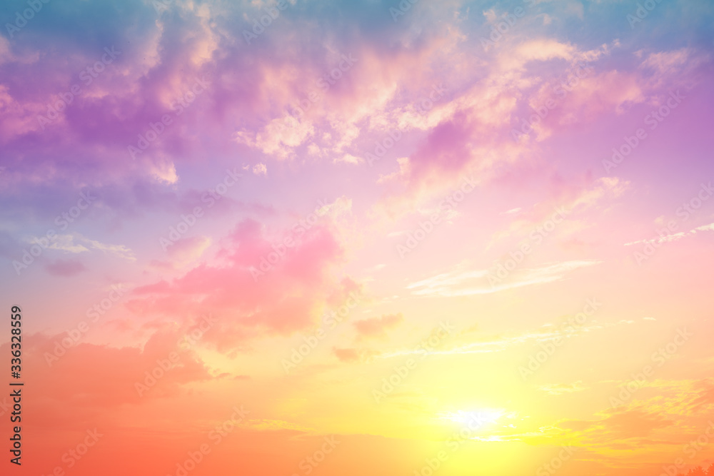 Colorful cloudy sky at sunset. Gradient color. Sky texture