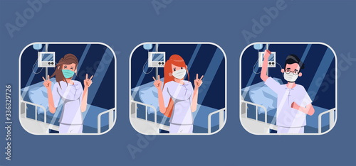 Professor, doctor, scientist and science technician doing research and analysis in medical science laboratory. Vector illustration of flat design people characters.