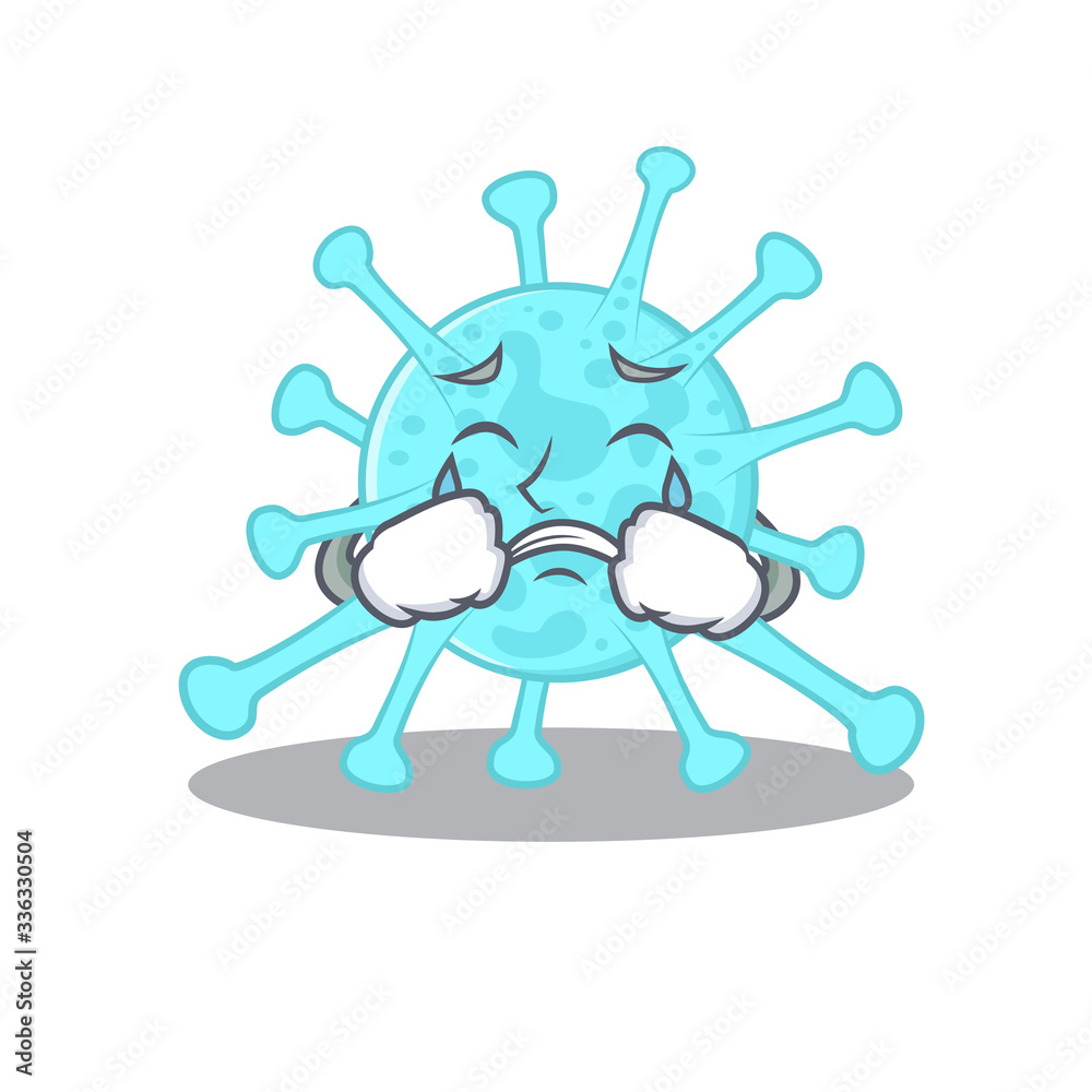 Cartoon character design of cegacovirus with a crying face Cartoon character design of cegacovirus with a crying face