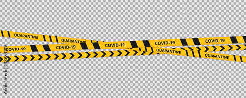 Coronavirus background of quarantine tape border. Warning coronavirus quarantine yellow and black stripes. photo