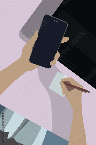 Wallpaper Mural A businessperson at the computer. Workplace. Vector color illustration. Torontodigital.ca