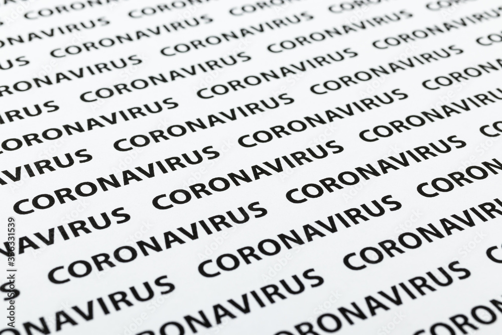 Black plain text on white paper about coronavirus outbreak. Coronavirus. Black plain text on white paper about coronavirus outbreak. Coronavirus.