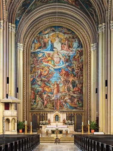 Munich, Germany. The Last Judgment altar fresco in Ludwigskirche (Church St. Louis). This is the second-largest fresco of the world. It was created in 1836-1840 by Peter von Cornelius. photo