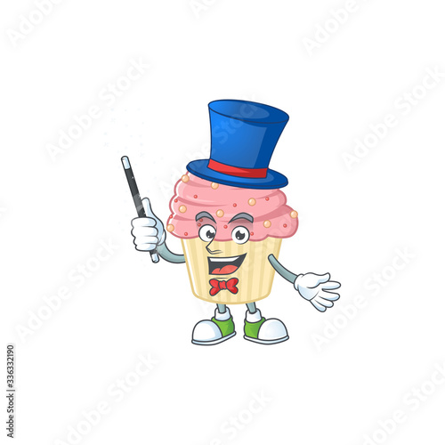 Talented strawberry cupcake Magician cartoon design style