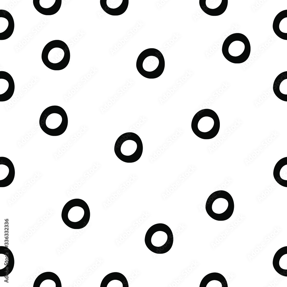 Seamless pattern of hand drawn black circles. Texture for textile, print, web design. Vector illustration.