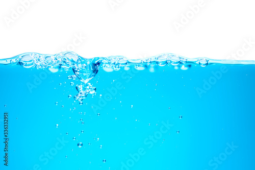 closed up of beautiful curve and nice bubble of drinking water isolated on white background