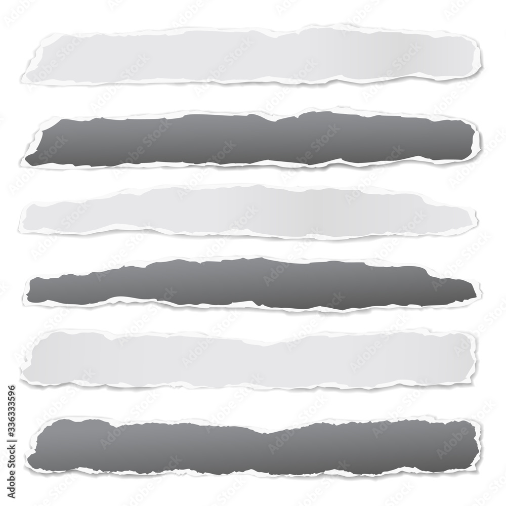 Pieces of torn white and black horizontal paper with soft shadow stuck on white background. Vector illustration Pieces of torn white and black horizontal paper with soft shadow stuck on white background. Vector illustration