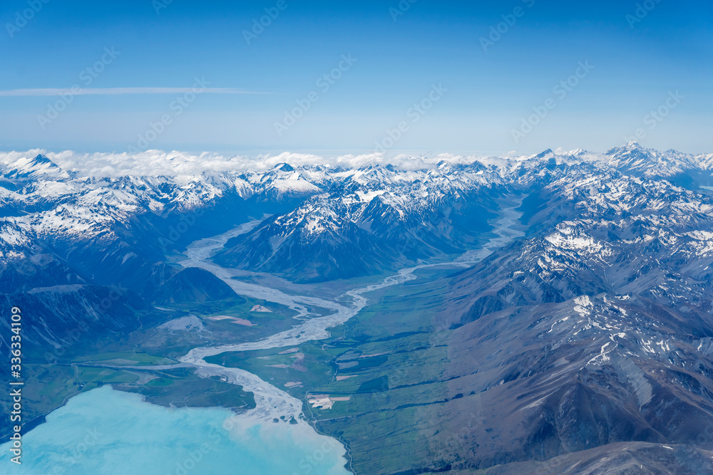 Fototapeta premium Hopkins valley, from above lake Ohau, New Zealand