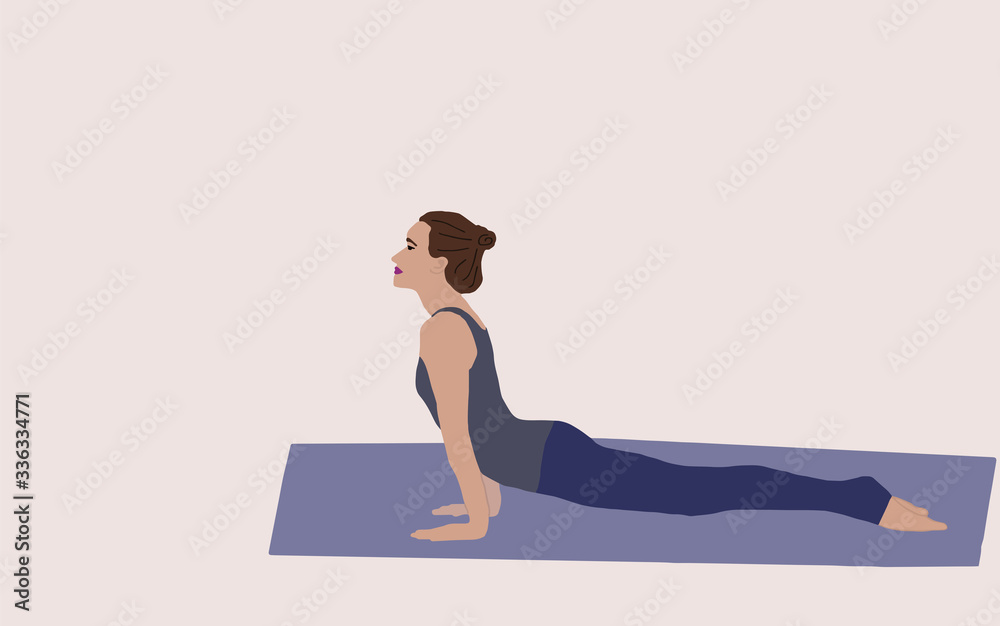 Vector illustration of a young woman practicing yoga asanas. Portrait of a woman in sportswear.