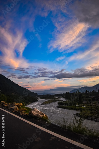 An Eye catching view of colored blue sky at Pahalgam Kashmir,India.