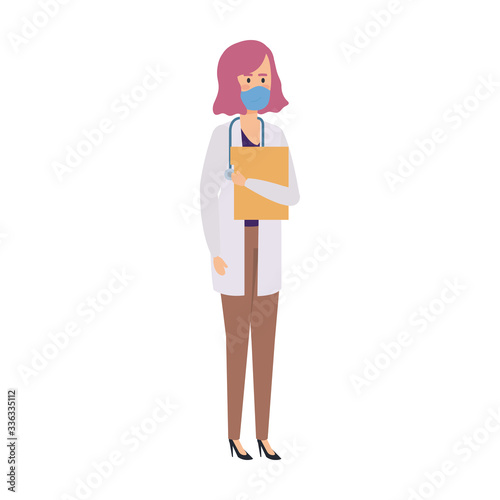 doctor female with face mask isolated icon vector illustration design