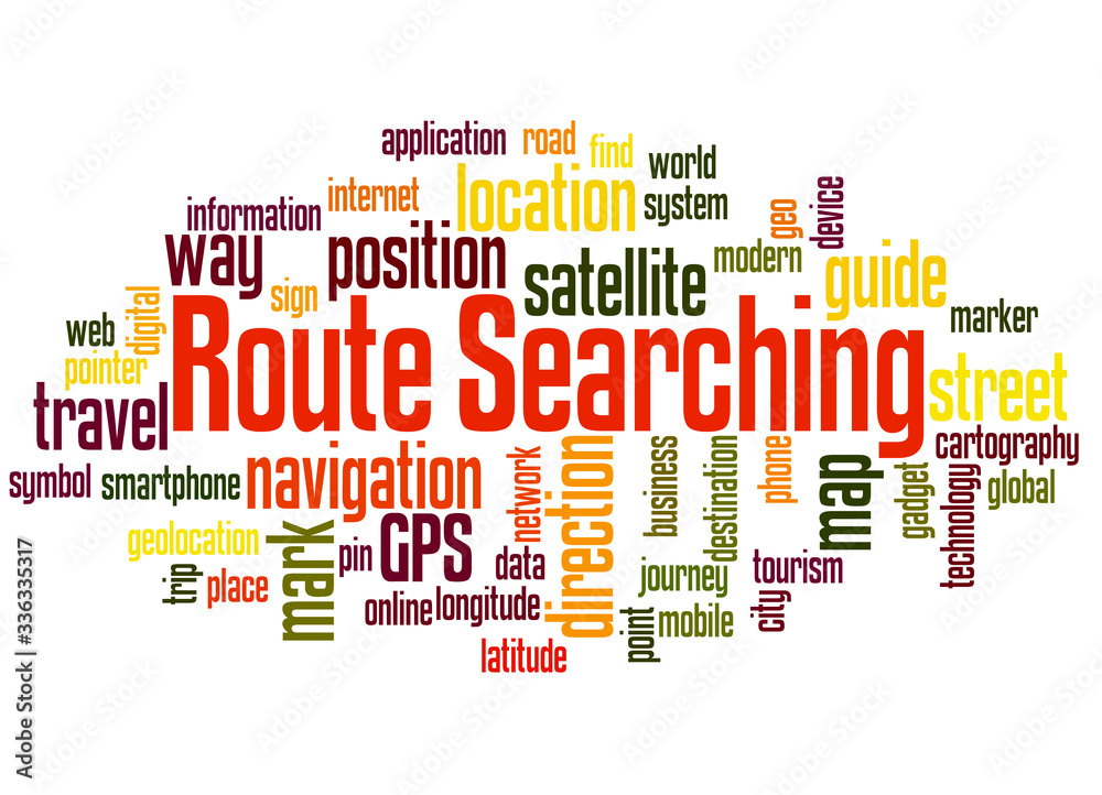 Route searching word cloud concept 2