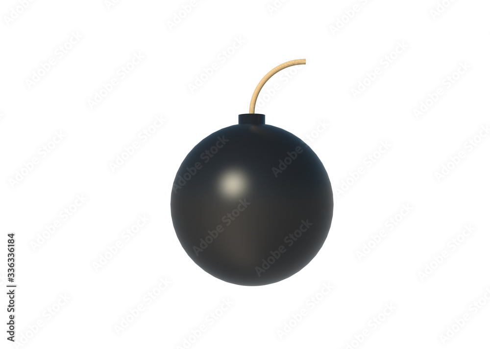 3D Illustration Black ball bomb with fuse isolated on white background with clipping path 3D Illustration Black ball bomb with fuse isolated on white background with clipping path