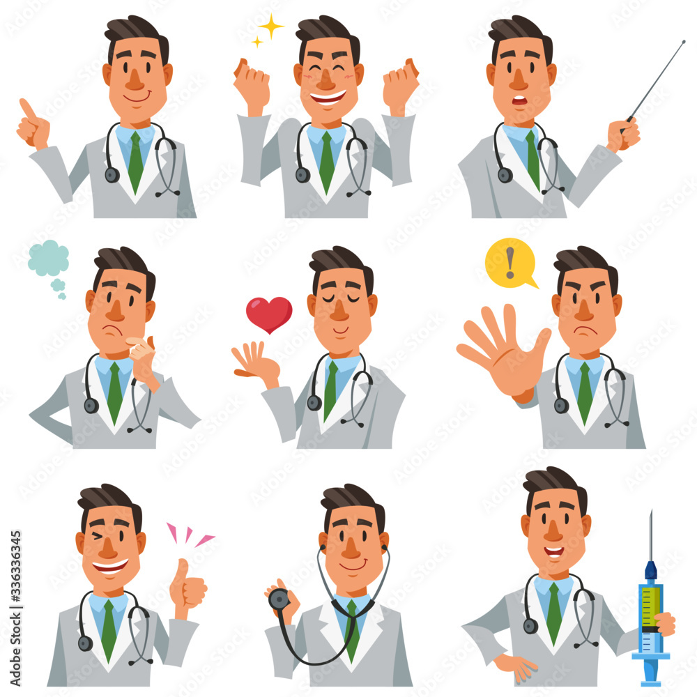 Male doctor with different facial expressions. Male doctor with different facial expressions.