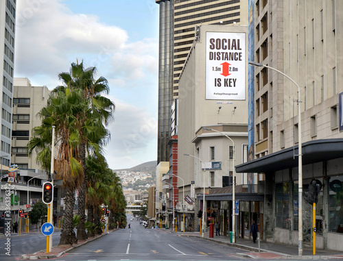 Cape Town, South Africa - 6 April 2020 : Empty streets in Cape Town during the Coronavirus lockdown