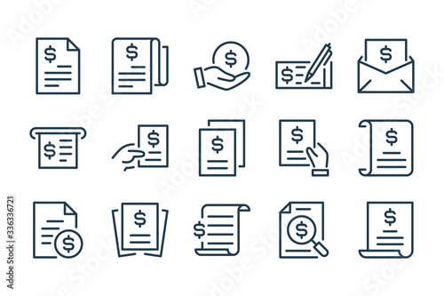 Invoice, Offer and Contract line icons. Financial Document, Payment Bill and Receipt vector icon set. photo