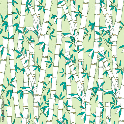 Fototapeta Naklejka Na Ścianę i Meble -  Japanese seamless pattern with bamboo. Vector illustration tropical thickets. Endless textures for fabrics, kitchen textiles, bedding and tiles.