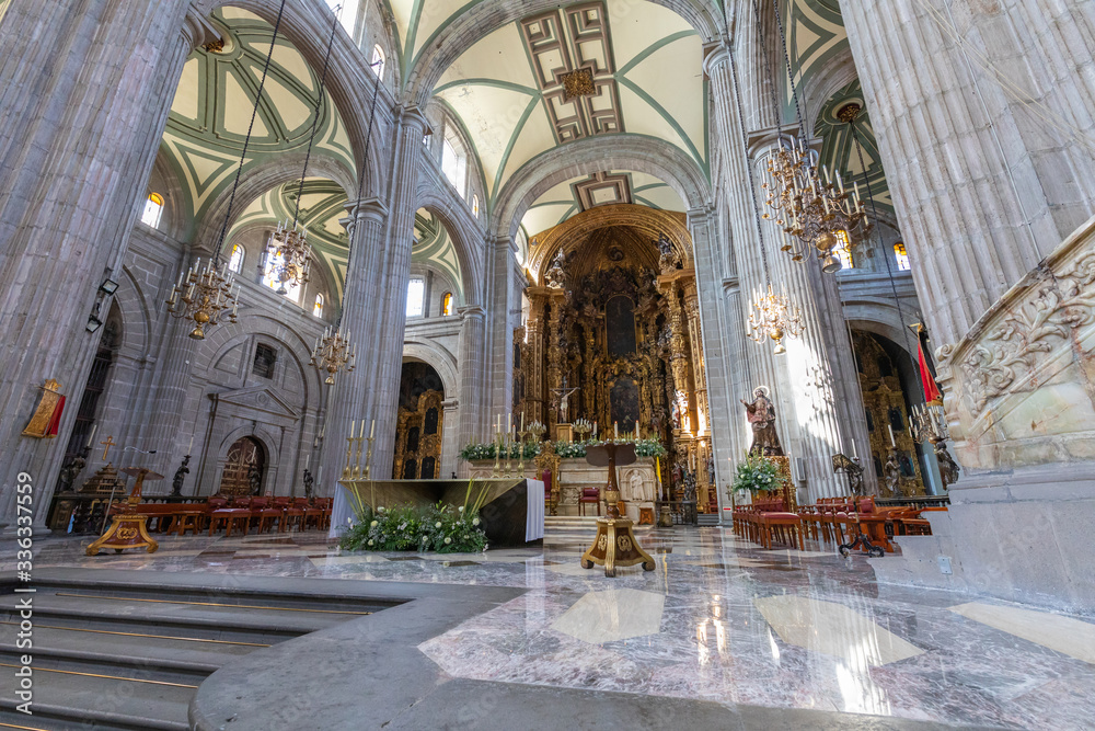 Interior of Metropolitan Cathedral in Mexico City, Latin America.