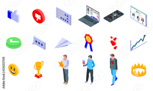 Reputation icons set. Isometric set of reputation vector icons for web design isolated on white background