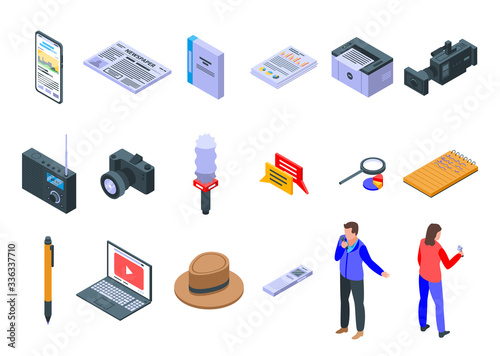 Reporter icons set. Isometric set of reporter vector icons for web design isolated on white background photo