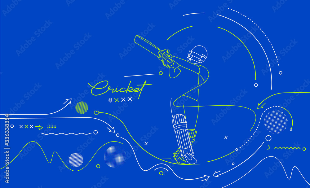 Obraz premium Cricket horizontal banner batsman championship background. Use for cover, poster, template, brochure, decorated, flyer, banner.
