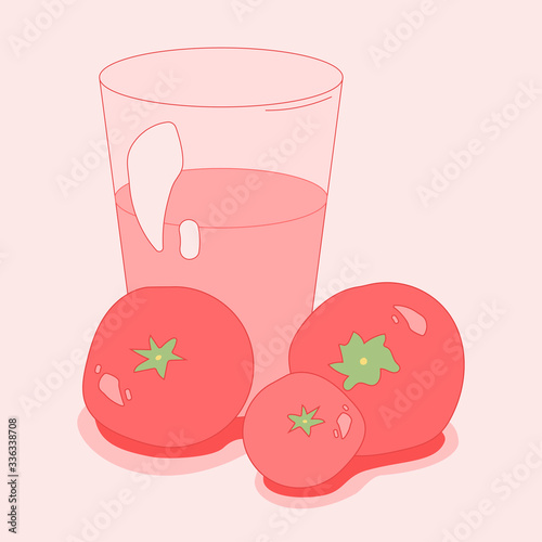 illustration with a glass of red tomato juice. vegetable drink