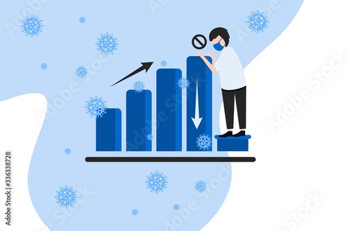 Doctors suppress an increase in the number of coronavirus patients. A man and an ever-increasing graph - illustration vector.