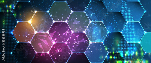 Abstract hexagon background. Technology poligonal design. Digital futuristic minimalism