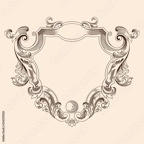 Vintage antique ornament in classic style for print design isolated on a beige background.