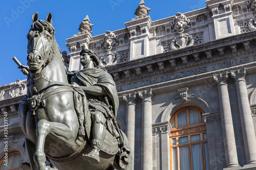 National Museum of Art and Statue of Charles IV (El Caballito de Tolsá in Mexico City) in Mexico City historic centre in Mexico.