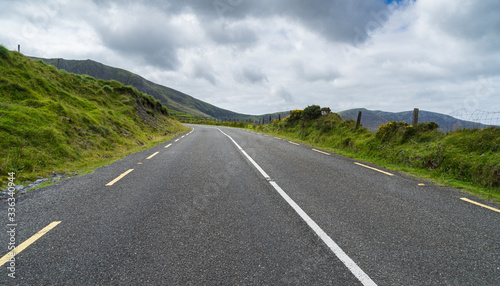 Panoramic landscape with a highway  Empty mountain in County Kerry in Ireland.