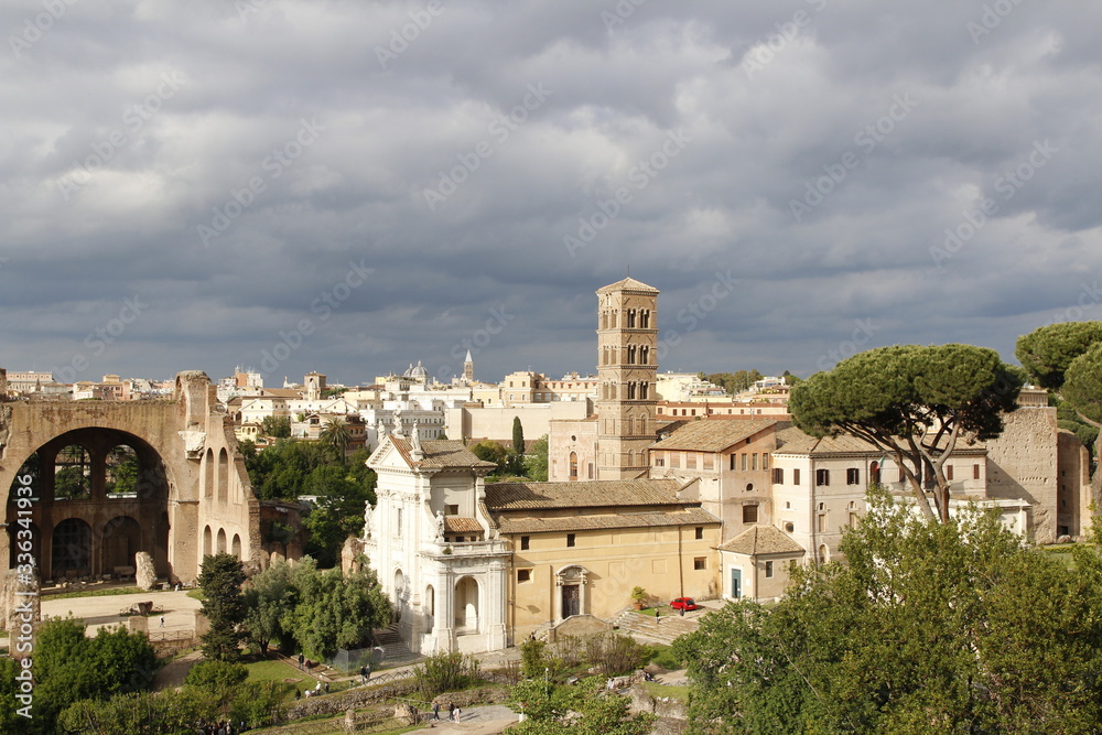 Fototapeta premium View of the Roman Forum during sunset in Rome, Italy