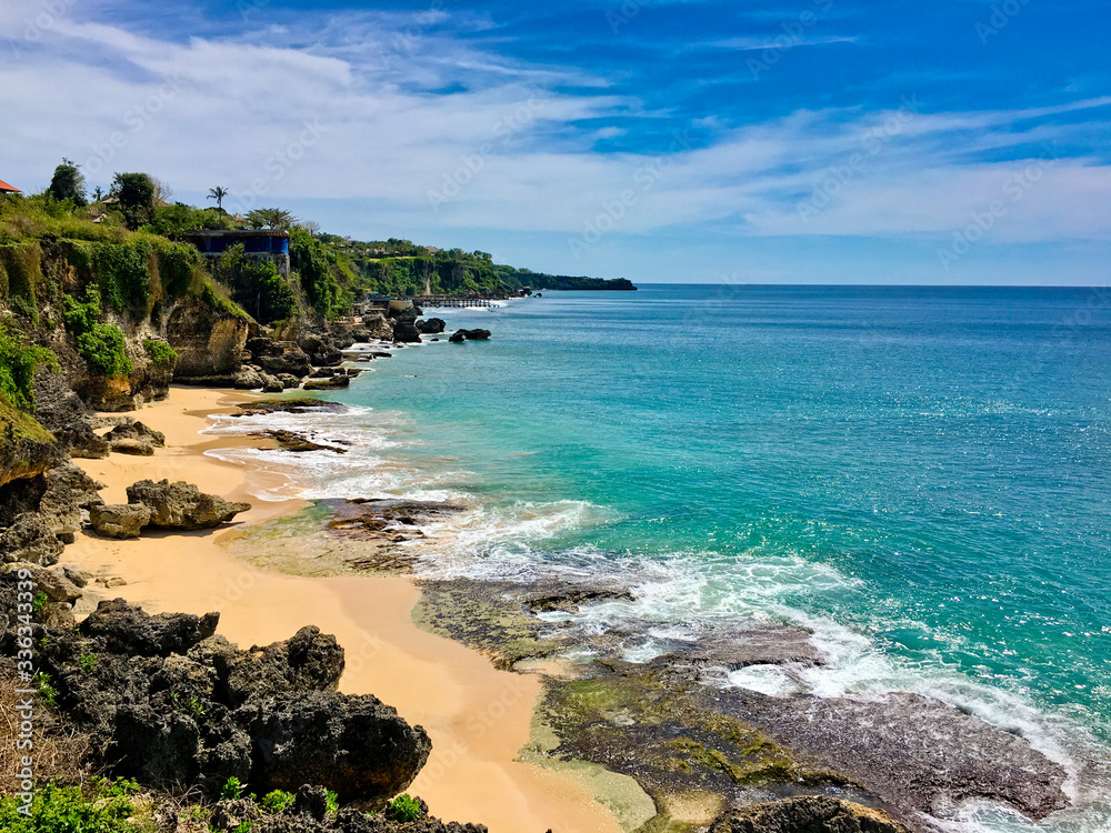 Beautiful view of stone coast at Bali island, Tegal Wangi Beach, Bali, Indonesia. Beautiful view of stone coast at Bali island, Tegal Wangi Beach, Bali, Indonesia.