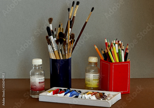 brushes and paints