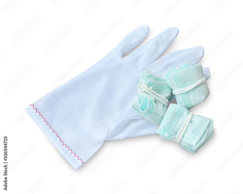 Keep safety medical used mask, before throwing away the trash. Isolated on white background. This has clipping path.