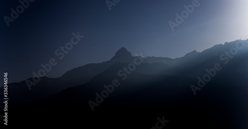 last rays of light on the peaks of Elva in the Maira Valley