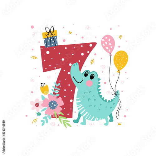 Birthday anniversary number with cute crocodile