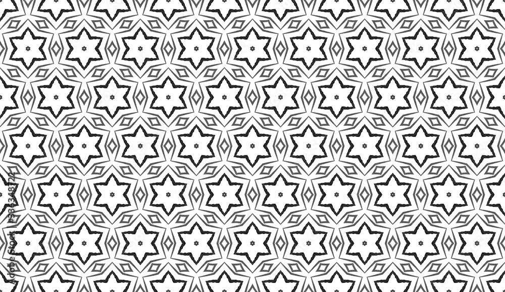 Stylized arabian drawing. Can be used for fashion design, decor, scrapbooking, fabric, ceramic, napkin print. Seamless pattern. .Black-white background.