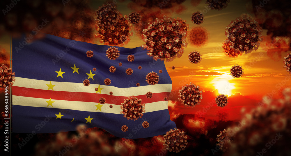 COVID-19 Coronavirus 2019-nCov virus outbreak lockdown concept concept with flag of Cape Verde. 3D illustration.